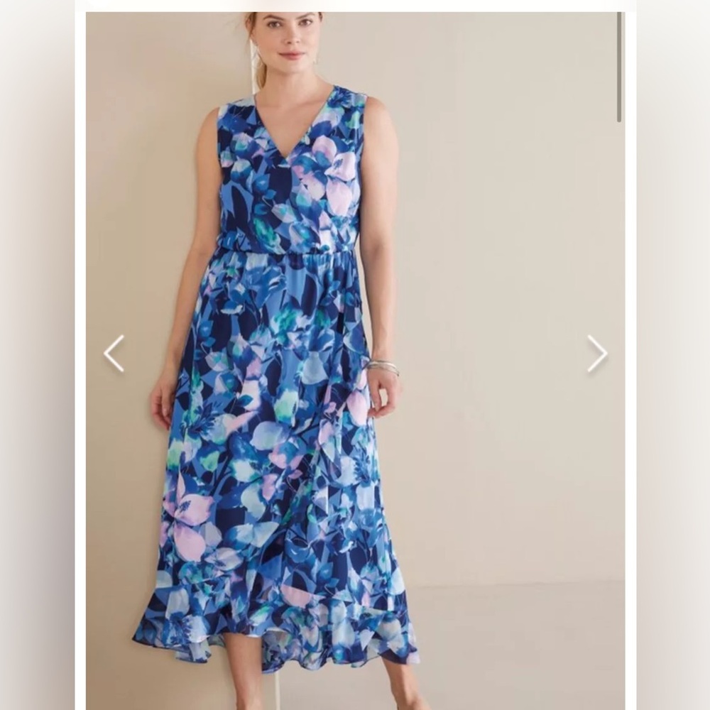 Soft Surroundings SZ L women’s Tea length dress blue/pink floral wedding